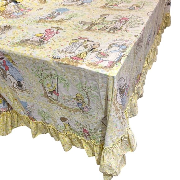 Vintage Everware Holly Hobby Bedspread Twin Yellow Floral Ruffle Trim - Picture 1 of 7